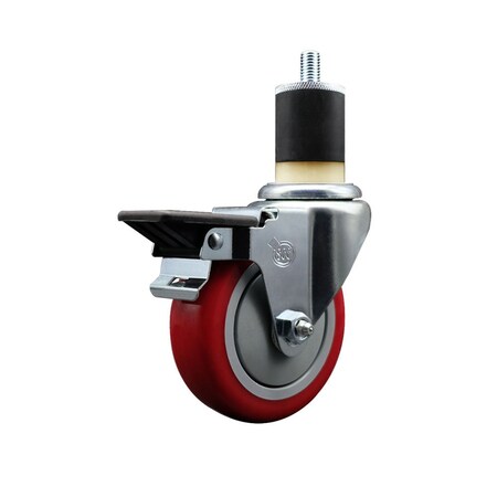 Service Caster 4'' Red Poly Swivel 1-7/8'' Expanding Stem Caster with Brake SCC-EX20S414-PPUB-RED-PLB-178